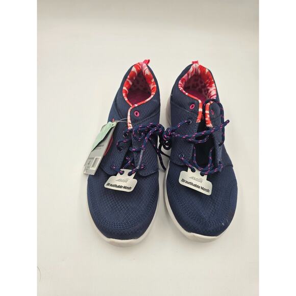 Girls Walking Shoes NAVY BLUE AVIA BREATHE Hot Pink Accents LACE UP Mesh 4 - Picture 1 of 5